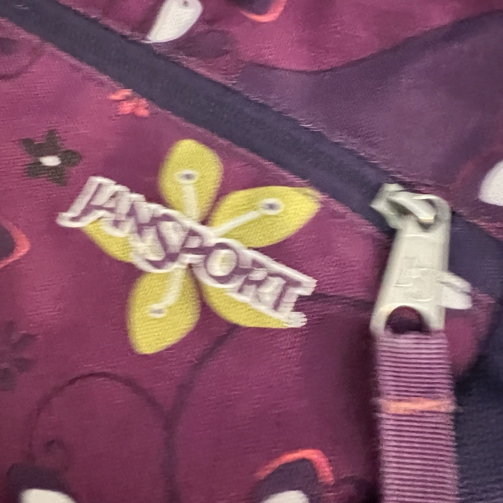 JanSport Womens Laptop Tote Bag Purple Floral Print Nylon Zip Top - Picture 4 of 5